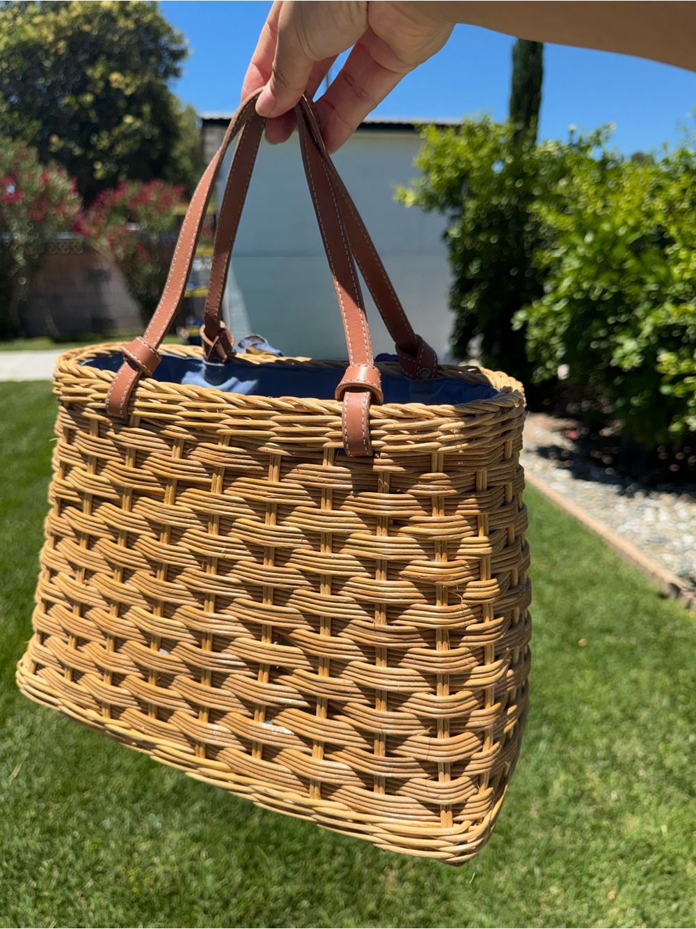 RARE Kate Spade New York Floral Wicker Woven Basket Bag Nuetral Tote Handbag - Picture 9 of 17